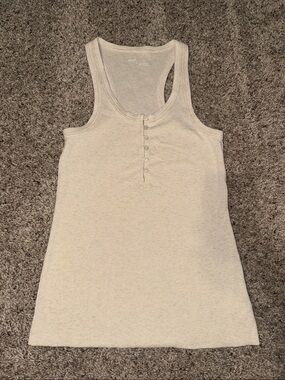 aerie Oatmeal Henley Ribbed Tank Top with Button Placket Small